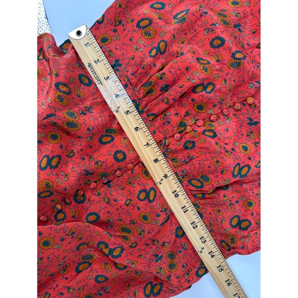 Sezane Sollie US 4 Silk Floral Print Midi Dress V Neck Short Sleeve Button Front - Picture 10 of 13